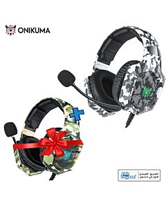 2x ONIKUMA K8 Wired Stereo Gaming Headphones With Mic LED Lights - Camo Green & Gray